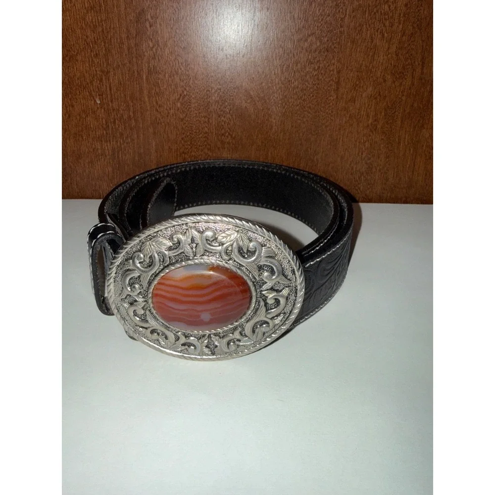 Belts BS118 SZ36 Genuine Full Grain Western Floral Engraved Tooled Leather Belt